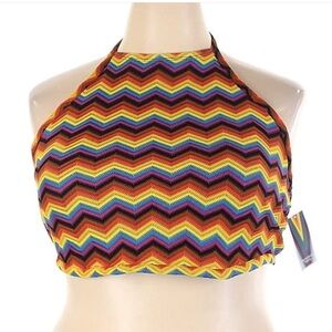 Target Chevron Rainbow Knit Halter Pride Festival Bohemian Crop Top Size XXL NEW